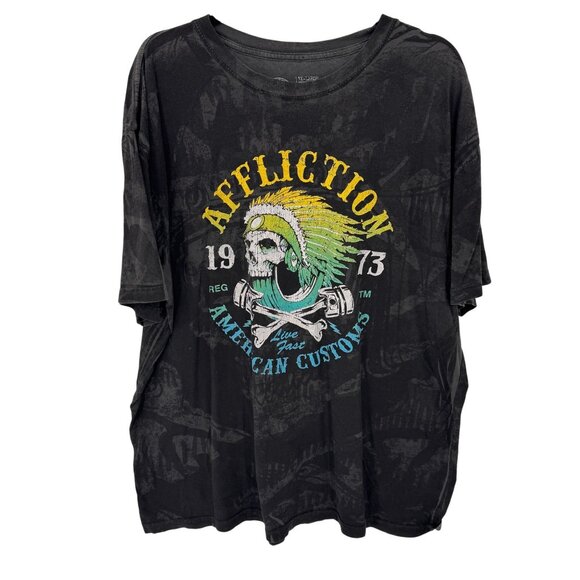Affliction Legacy‎ Collection Drive Speed Graphic Tee Mens 3XL Gray Skull Cotton - Picture 1 of 6